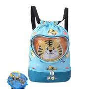 Kids Swim Bag | Waterproof Swimming Beach Backpack | Lightweight Cartoon Drawstring Dry Wet Separated Pool Accessories Adjustable, Padded Stra For Gym Travel School Use Activities Beach Camping Sports