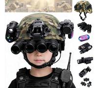 Kids Tactical Helmet Set with 4-Eye NVG Dummy Model, Flashlight & NVG Mount | Multi-Functional Modular Tactical Helmet for Airsoft, Cosplay, Outdoor Games Durable ABS