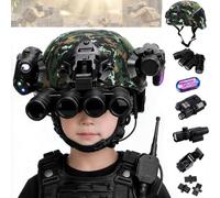 Kids Tactical Helmet Set with 4-Eye NVG Dummy Model, Flashlight & NVG Mount | Multi-Functional Modular Tactical Helmet for Airsoft, Cosplay, Outdoor Games Durable ABS