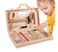 Kids Tool Set, Wooden Tool Bench, 14.37x8.66x2.95 inches Educational Cognitive Skills Builder with Toolbox, Role Play Workshop, Pretend Repair Tools Kit for Home School Nursery