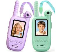 Kids Video Walkie Talkies 2 Pack, 180° Rotating Camera & Live Video Chat, Rechargeable Intercom Toys with 6 Voice Changers, Flashlight & 10 Fun Ringtones, Outdoor Toys for Boys Girls, Green & Purple