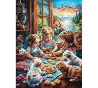 Kids with Animals at Tea Party Rompicapo 1000 Pezzi Per Regalo Di Epifania Cartone Spesso Per Bambini Mitos Fantástico Attività Educativa Per Tutta La Famiglia Edizione Limitata Da Passatempo 1000 PCS