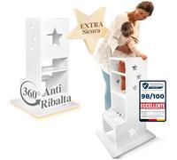 Kids Woody Star® Torre montessoriana bambini da 1 anno [360° ANTI-RIBALTA] Torre di apprendimento montessori | Sgabello bambini | Learning tower | 3 altezze regolabili | Bianco