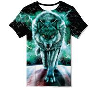 Kids4ever Ragazzo Ragazze Tshirt Divertente 3D Colorato Galassia Wolf Modello O-Collo Tee Tops Bambini Estate Sport in Esecuzione T Shirts Nero 10-12T