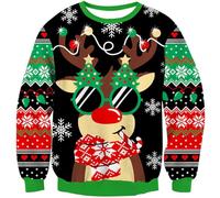 Kids4ever Unisex Bambini Maglione di Natale Brutto Divertente Rudolph Grafica Maglione Lavorato a Maglia Inverno Manica Lunga Girocollo Maglia Felpa di Natale per Bambini Ragazze 7-8 Anni