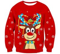 Kids4ever Unisex Bambini Ugly Christmas Maglione Maglione Elfo Renna Rudolph Grafica Maglioni Lavorati a Maglia Felpa Invernale Top per Ragazzi Ragazze Rosso 7-8 Anni