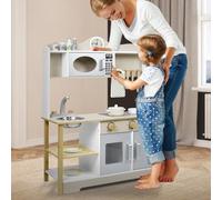 Kidsbuddy Cucina Giocattolo in Legno per Bambini，Cucina per Bambini in Legno con Accessori，Giocattolo Set da Gioco,Cucina Giocattolo Interattiva per Bambini a Partire dai 3 Anni，Regali per Bambini-A