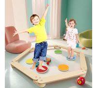 Kidsbuddy Trave Equilibrio in Legno con Pietre di Equilibrio,Giocattolo Montessori per Allenamento Sensoriale e Bilanciamento，Balance Board Bambini per Interni ed Esterni，Dell'equilibrio per Bambini