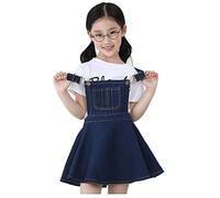 KIDSCOOL SPACE Bambine Jean Abito Tutu Generale,Salopette di Jeans Regolabile,Blu,3-4 Anni