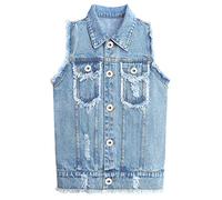 KIDSCOOL SPACE Gilet di Jeans per Bambini,Canottiere di Jeans con Bordi Grezzi Strappati Junior,Blu,11-12 Anni