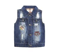KIDSCOOL SPACE Gilet di jeans per bambini, giubbotti di jeans strappati con ricamo junior, blu, 7-8 anni