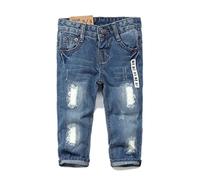 KIDSCOOL SPACE Jeans per Neonato da Bambina, Fascia Elastica con Anello a D all'Interno di Pantaloni di Jeans Strappati,Azzurro,18-24 Mesi