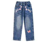 KIDSCOOL SPACE Little Big Girls Ricamo Farfalla Erba Slim Jean Pantaloni 2blue Butterflies 44