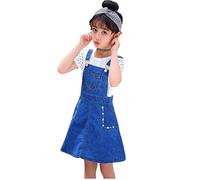 KIDSCOOL SPACE Salopette di Jeans da Bambina,Salopette Regolabile in Denim con Ricami Floreali,Blu,6-7 Anni
