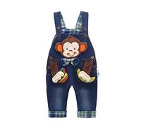 KIDSCOOL SPACE Salopette Di Jeans Da Bambina, Vestito Da Scimmia 3D In Denim Da Bambino,Blu,3-6 Mesi