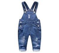 KIDSCOOL SPACE Salopette di Jeans per Neonato e Ragazza,Abbigliamento da Lavoro Carino in Denim Strappato da Bambino,Blu,18-24 Mesi