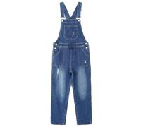 KIDSCOOL SPACE Salopette In Jeans Da Ragazzo, Salopette Con Pettorina Grande Semplice In Denim Morbido Ed Elastico, Blu, 11-12 Anni
