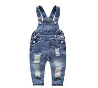 KIDSCOOL SPACE Salopette Jeans per Neonati e Bambini Piccoli con Fori Strappati,Azzurro,4-5 Anni