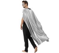 Kidsfere Mantello e maschera da supereroe per adulti per uomo e donna, costume da vampiro per Halloween, Argento, L56" * W36"