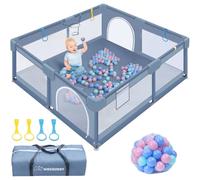 Kidsgigglz Box per bambini, 130 x 130 x 66 cm, con palline, in tessuto Oxford 300D, per bambini, con borsa per il trasporto, rete traspirante, grigio