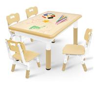 Kidsgigglz Tavolo per bambini regolabile in altezza con 4 sedie, tavolo per bambini, set per l'asilo e la cameretta dei bambini, in plastica, per bambini dai 2 anni in su