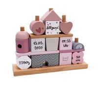 Kidslino Casa con blocchi rosa, regalo personalizzato per la nascita di bambine, regali personalizzati per bambini, etichetta con nome, torre impilabile con nome e data di nascita