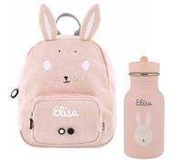 Kidslino Zaino personalizzato per bambini con nome, design coniglio Trixie, ideale per asilo nido, asilo nido, cerniere adatte ai bambini, bottiglia d'acqua opzionale