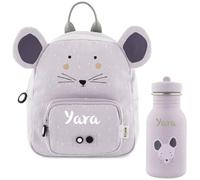 Kidslino Zaino personalizzato per bambini con nome, design topo Trixie, ideale per l'asilo, asilo nido, cinghie regolabili, cerniere adatte ai bambini, bottiglia d'acqua opzionale