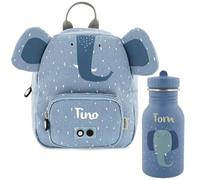 Kidslino Zaino personalizzato per bambini con nome, design Trixie Elefant, ideale per asilo nido, asilo nido, cerniere adatte ai bambini, bottiglia d'acqua opzionale