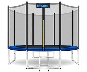 KIDUKU® Trampolino, Tappeto Elastico per Giardino Ø 244 cm | Set Completo con Rete di Sicurezza, Scaletta, Copertura, Ancoraggi e Accessori | Trampolino Elastico per Bambini