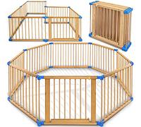 KIDUKU® XXL Box per Bambini Barriera di sicurezza di 7,2 metri, pieghevole e porta inclusa, composto da 8 Elementi, formabile individualmente recinto di sicurezza (Blu)