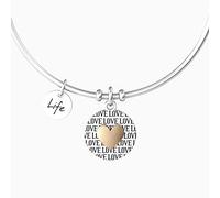 KIDULT - Bracciale rigido donna inciso con ciondolo tondo e cuore