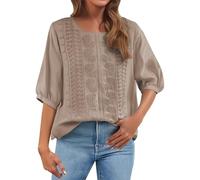 Kiduoua Camicia con Bottoni Donna Cotone E Lino, Manica Lunga Tunica Blusa in Lino Cotone con Scollo a V Eleganti Camicia Morbido con Scollo a V Camicetta Sciolto Leggero vestibilità Ampia Spiaggia