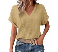 Kiduoua Camicia di Cotone E Lino Donna Camicia Maniche Corte con Bottoni Tunica da Lavoro Casual Tinta Unita Blusa Shirt Magliette Leggero Maglia con Bottone E Traspirante Classico Maglietta