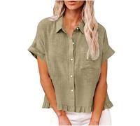 Kiduoua Camicia in Lino Cotone Estive Donna Camicia Maniche Corte con Bottoni Tunica con Bottoni Collo Crew Maglietta Lino T Shirt Camice Spiaggia Magliette Eleganti Estive Donna Abbigliamento
