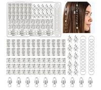 Kieswan 100 pezzi dreadlocks gioielli vichinghi per capelli in argento, anelli per capelli in metallo per trecce, forcine regolabili per capelli, accessori per la decorazione