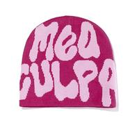 KieTeiik, Berretti lavorati a maglia con scritta "Mea Culpa" stampata, morbidi, in stile Y2K, unisex, Rosa, 41