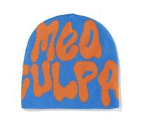 KieTeiiK Berretto a maglia con scritta “Mea Culpa”, da donna e uomo, largo, stile Y2K, Arancione Blu, 41