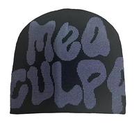 KieTeiiK Berretto a maglia con scritta “Mea Culpa”, da donna e uomo, largo, stile Y2K, Grigio-nero , 41