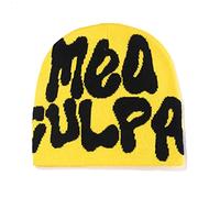 KieTeiiK Berretto a maglia con scritta “Mea Culpa”, da donna e uomo, largo, stile Y2K, Nero/Giallo, 41