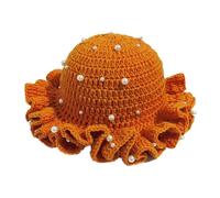 KieTeiiK Cappello da pescatore lavorato a maglia con perle borchiate e dettagli all'uncinetto a tesa larga Design all'uncinetto essenziale da viaggio pieghevole secchio all'uncinetto, Orange1., Taglia