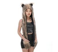 KieTeiiK Comodo cappello a forma di animale in pile con design realistico a forma di orso, per giochi di ruolo, per attività all'aperto e uso interno, adorabile paraorecchie con orso marrone, cappello