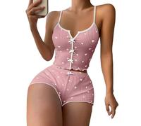 KieTeiiK Pigiama senza maniche Estati Lounge Set Cuore Stampato Nighty Loungewear Soft Canotte Top e Pantaloncini Indumenti da notte Indumenti da notte a coste Loungewear Sleepwear, K, XXX-Large