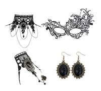 KieTeiiK Set di collana girocollo in pizzo e orecchini, accessori per costumi di Halloween, gioielli gotici per matrimoni e gioielli gotici, Misura unica, come descritto, come descritto