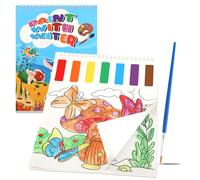 Kievano Set di Pittura ad Acquerello per Bambini, Libro da Colorare ad Acqua con Pennello, 16 Pagine Animali Terra e Mare, 7 Colori Integrati, Attività Creative per Bambini 3-8 Anni
