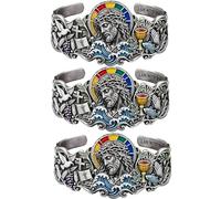 KIEYIQE Bracciale a polsino artigianale con Gesù e simboli sacri, bracciale religioso con Gesù e croce, bracciale cristiano con Gesù e oggetti sacri, bracciale regolabile (3pcs)