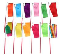 KIFSDLF 12 Pezzi da 2 Metri di Nastro Raso Bianco colorato for Ginnastica Ritmica, Danza, Balletto, filanti, Asta Girevole, Bastone Arcobaleno