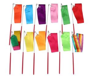 KIFSDLF 12 Pezzi da 2 Metri di Nastro Raso Bianco colorato for Ginnastica Ritmica, Danza, Balletto, filanti, Asta Girevole, Bastone Arcobaleno