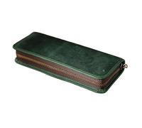 KIFSDLF Astuccio multifunzionale con esterno in pelle e fodera in tessuto, portapenne, organizer, cerniera in metallo, cancelleria per studenti, adulti(Green)