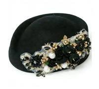KIFSDLF Cappelli da hostess donna Eleganti berretti con fiori artificiali Cappello in feltro morbido e caldo Assistente di volo cosplay(Black)